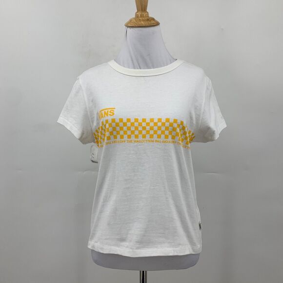 Vans Tee Shirt Womens S White/Yellow Baby Checkerboard Cotton Graphic Crew Neck - Picture 4 of 16